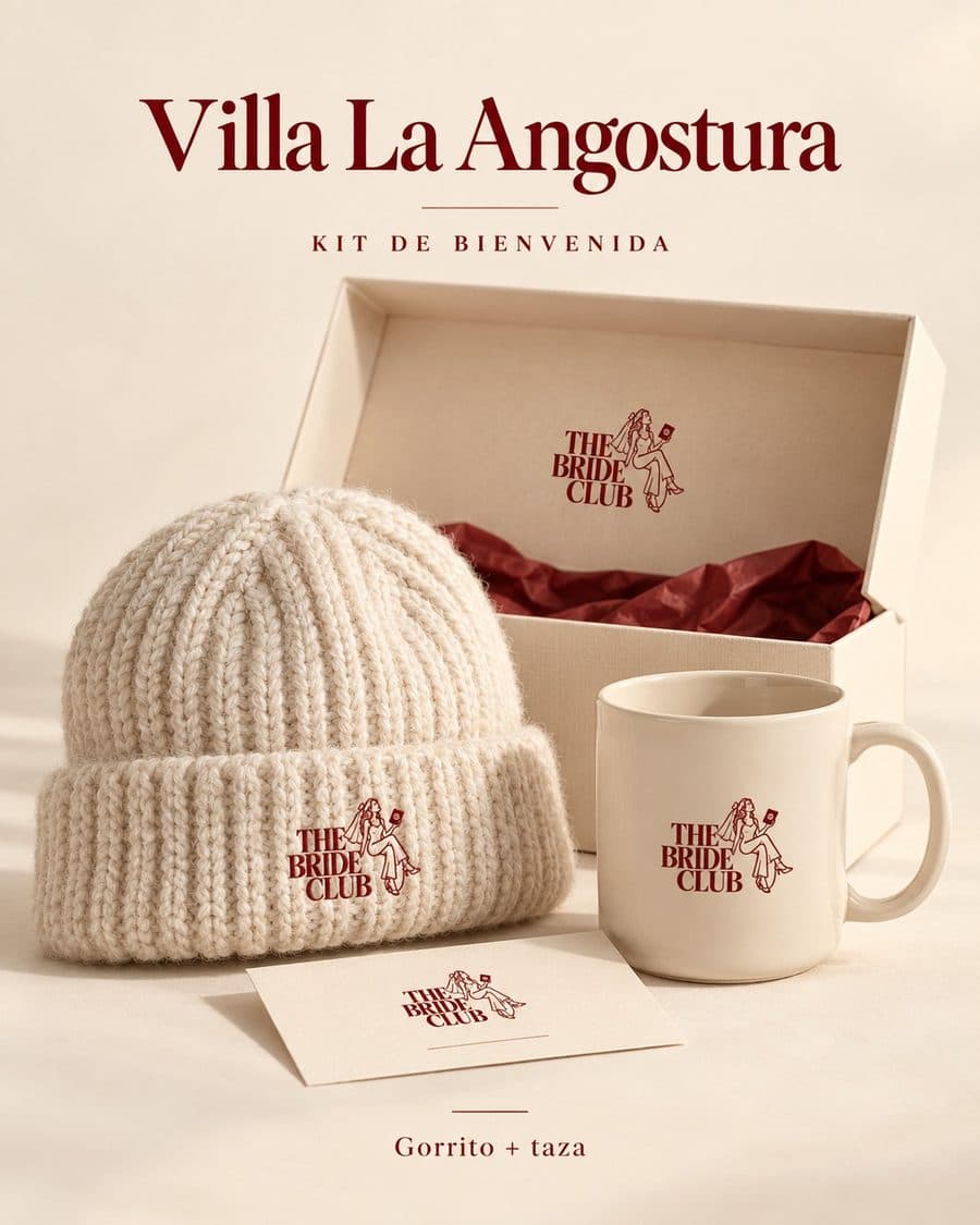 Kit de bienvenida de Villa La Angostura: Gorrito de lana y taza